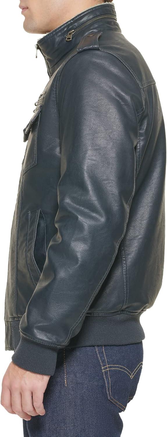 imageLevis Mens Vintage Deer Faux Leather Aviator Bomber Standard and Big amp TallNavySherpa Lined