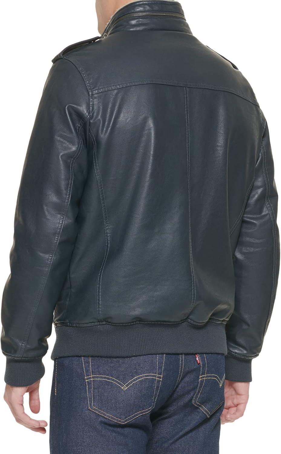 imageLevis Mens Vintage Deer Faux Leather Aviator Bomber Standard and Big amp TallNavySherpa Lined