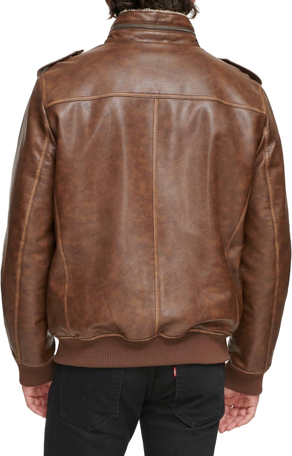 imageLevis Mens Vintage Deer Faux Leather Aviator Bomber Standard and Big amp TallSaddleSherpa Lined