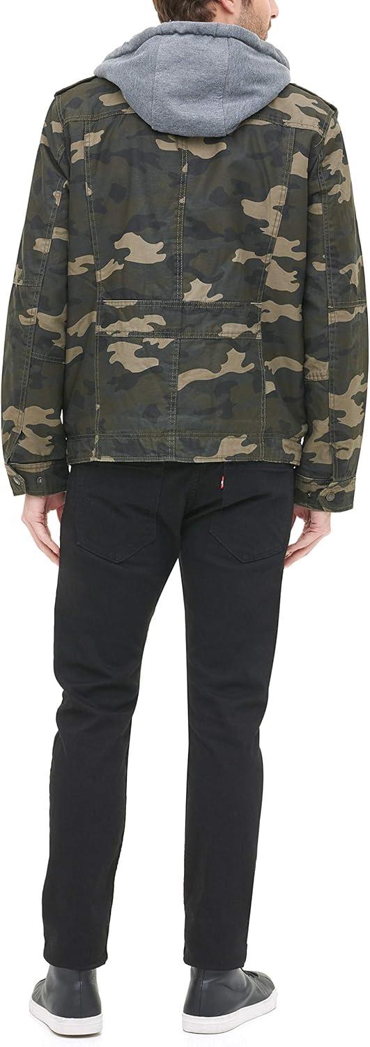 imageLevis Mens Washed Cotton Hooded Military Jacket Regular amp Big amp Tall SizesCamoQuilted Lining