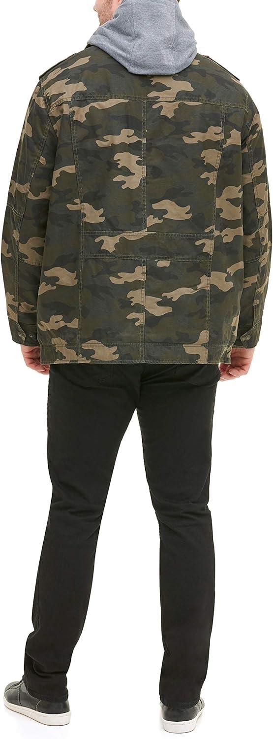 imageLevis Mens Washed Cotton Hooded Military Jacket Regular amp Big amp Tall SizesCamoSherpa Lined