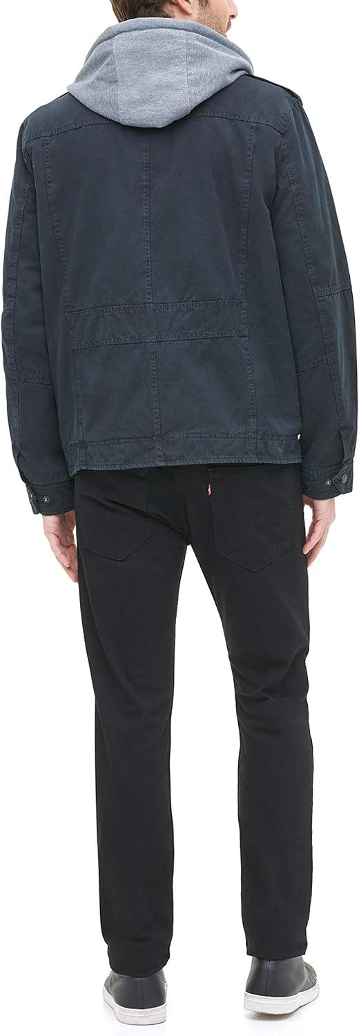imageLevis Mens Washed Cotton Hooded Military Jacket Regular amp Big amp Tall SizesNavyQuilted Lining