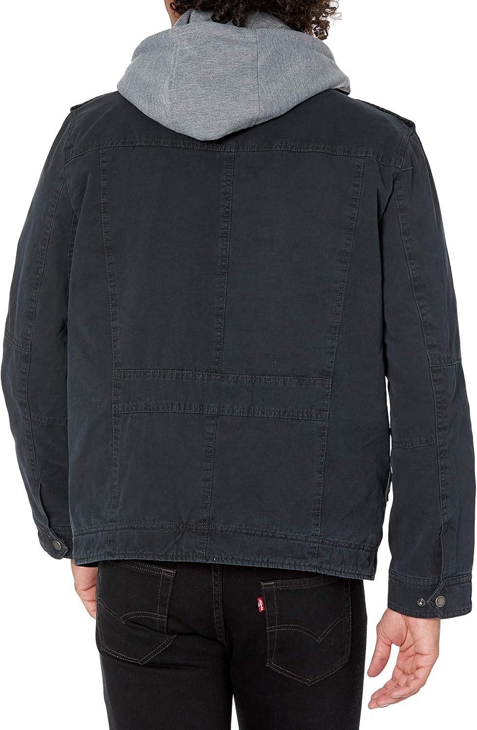 imageLevis Mens Washed Cotton Hooded Military Jacket Regular amp Big amp Tall SizesNavyQuilted Lining