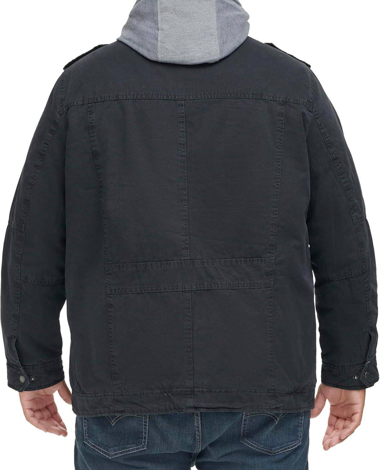 imageLevis Mens Washed Cotton Hooded Military Jacket Regular amp Big amp Tall SizesNavySherpa Lined