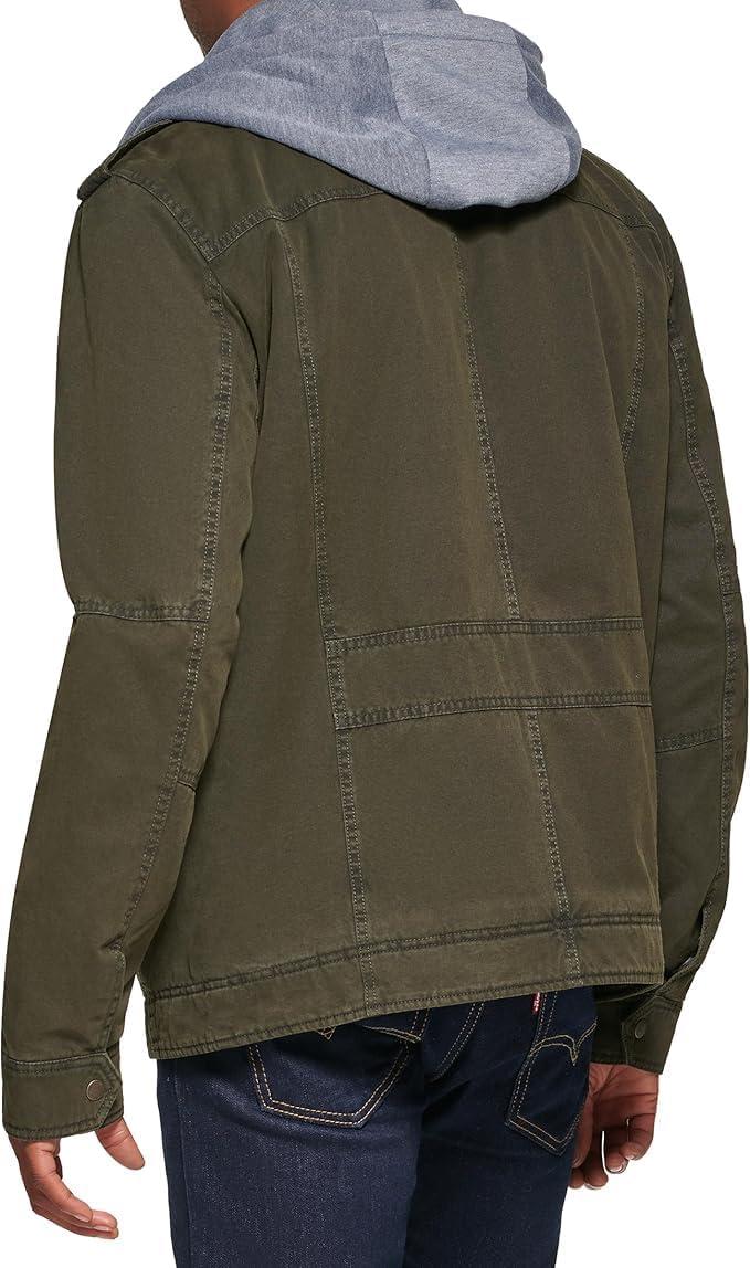 imageLevis Mens Washed Cotton Hooded Military Jacket Regular amp Big amp Tall SizesOliveSherpa Lined