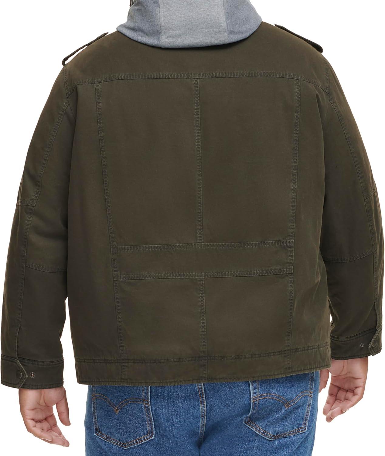 imageLevis Mens Washed Cotton Hooded Military Jacket Regular amp Big amp Tall SizesOliveSherpa Lined