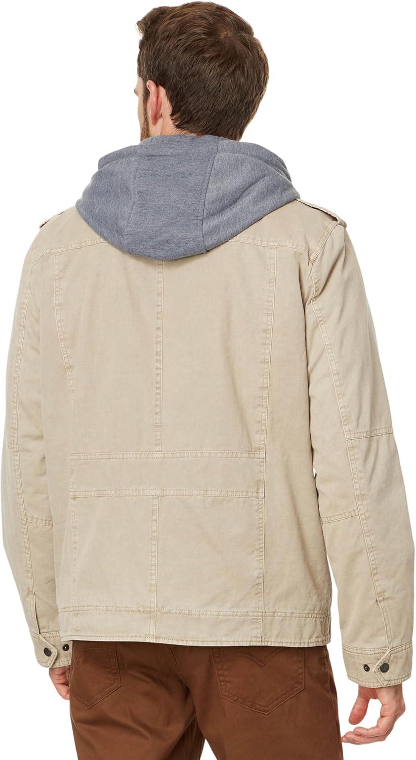 imageLevis Mens Washed Cotton Hooded Military Jacket Regular amp Big amp Tall SizesStoneSherpa Lined