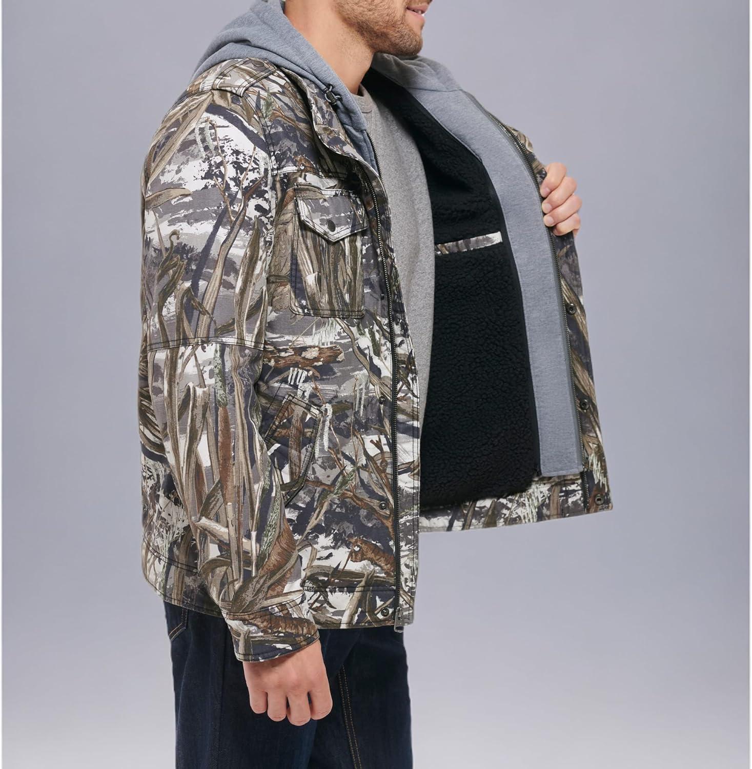 imageLevis Mens Washed Cotton Hooded Military Jacket Regular amp Big amp Tall SizesTrue TreeSherpa Lined