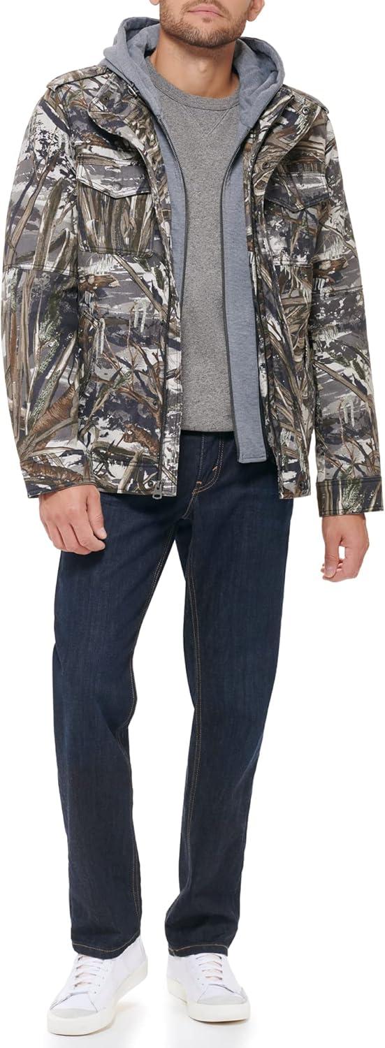 imageLevis Mens Washed Cotton Hooded Military Jacket Regular amp Big amp Tall SizesTrue TreeSherpa Lined