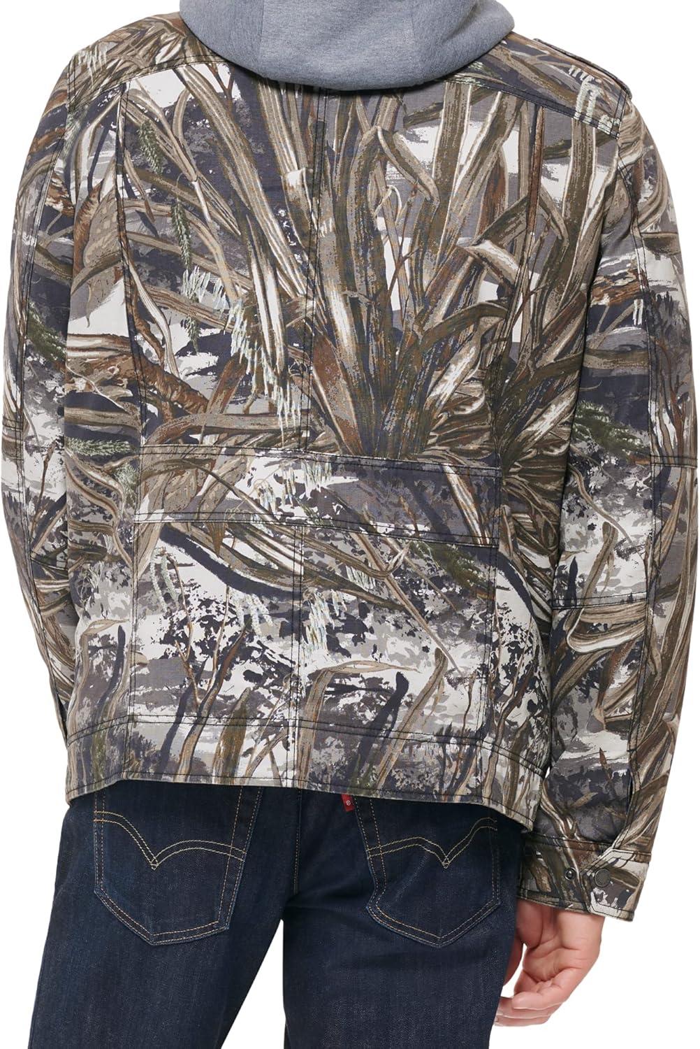 imageLevis Mens Washed Cotton Hooded Military Jacket Regular amp Big amp Tall SizesTrue TreeSherpa Lined