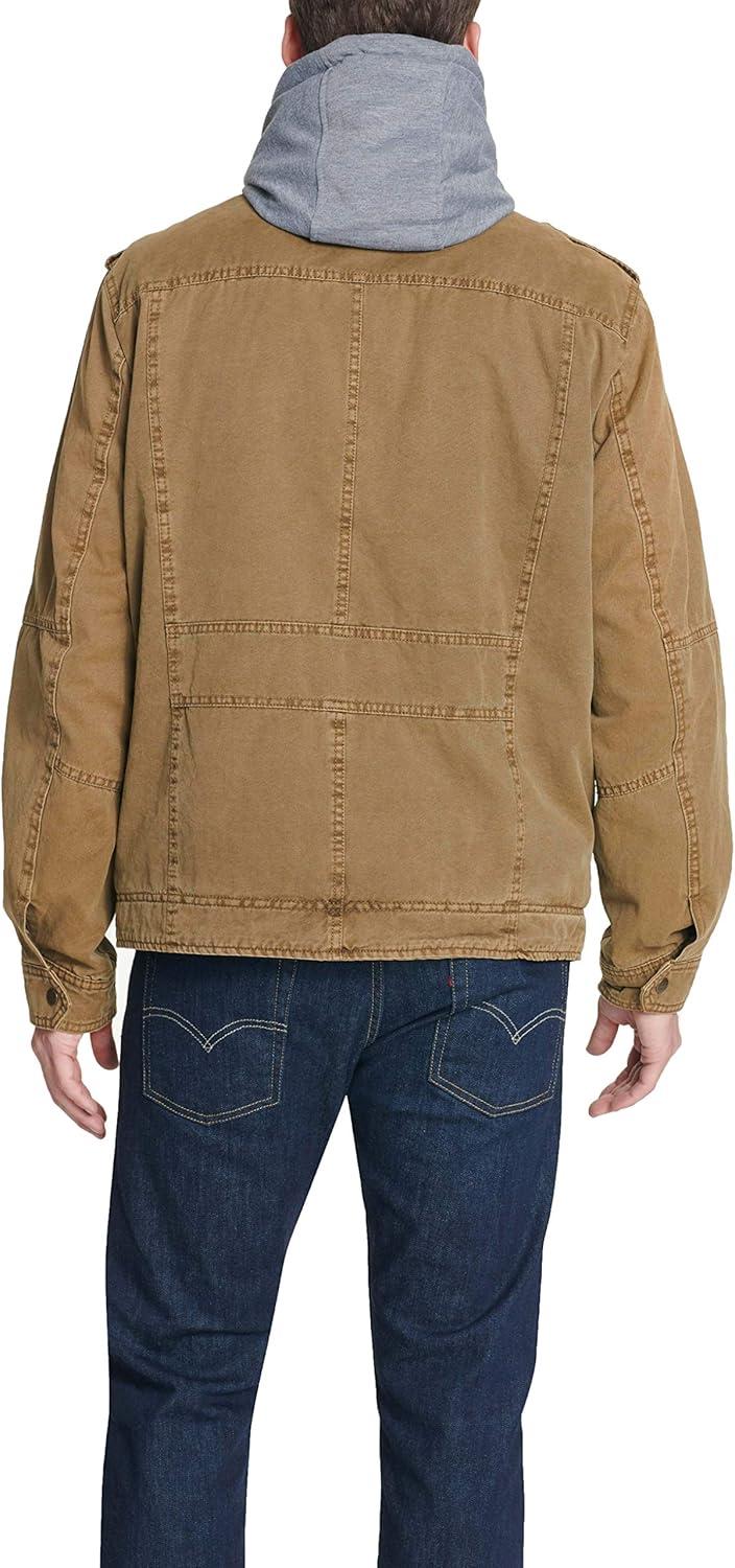 imageLevis Mens Washed Cotton Hooded Military Jacket Regular amp Big amp Tall SizesWorker BrownQuilted Lining