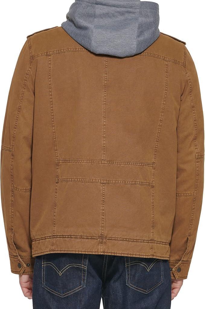 imageLevis Mens Washed Cotton Hooded Military Jacket Regular amp Big amp Tall SizesWorker BrownSherpa Lined