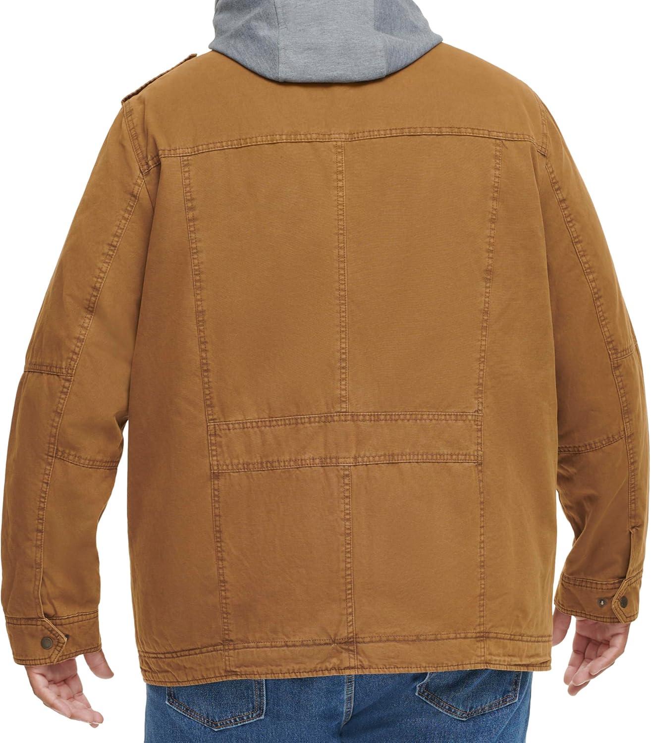 imageLevis Mens Washed Cotton Hooded Military Jacket Regular amp Big amp Tall SizesWorker BrownSherpa Lined