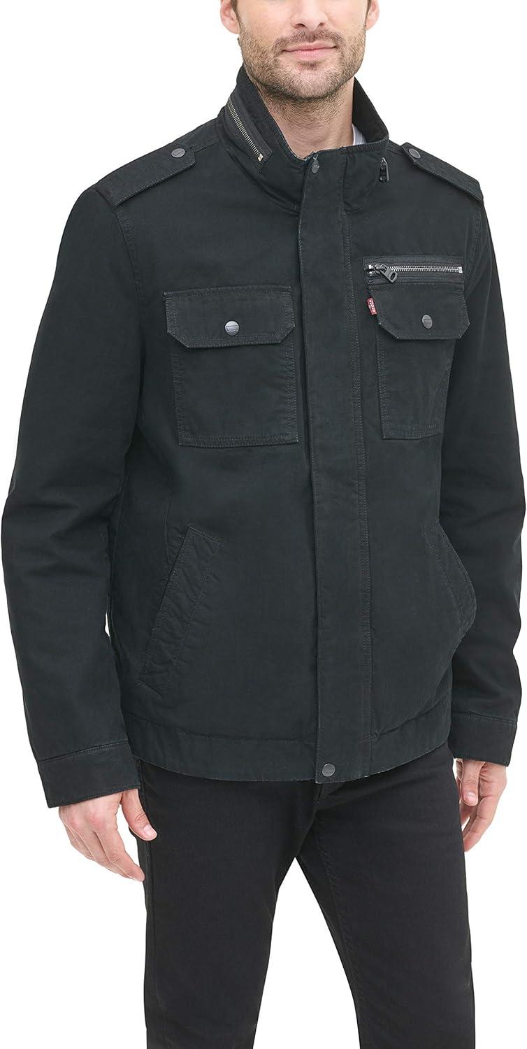 imageLevis Mens Washed Cotton Military Jacket Regular amp Big amp Tall SizesBlack Filled
