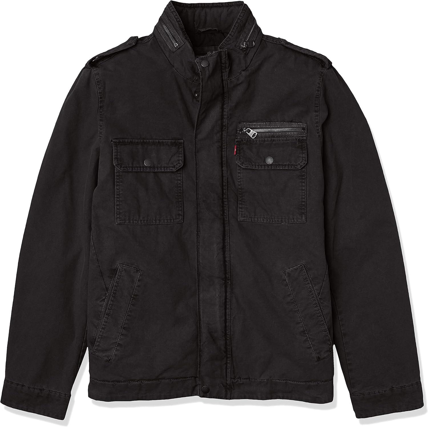 imageLevis Mens Washed Cotton Military Jacket Regular amp Big amp Tall SizesBlack Filled