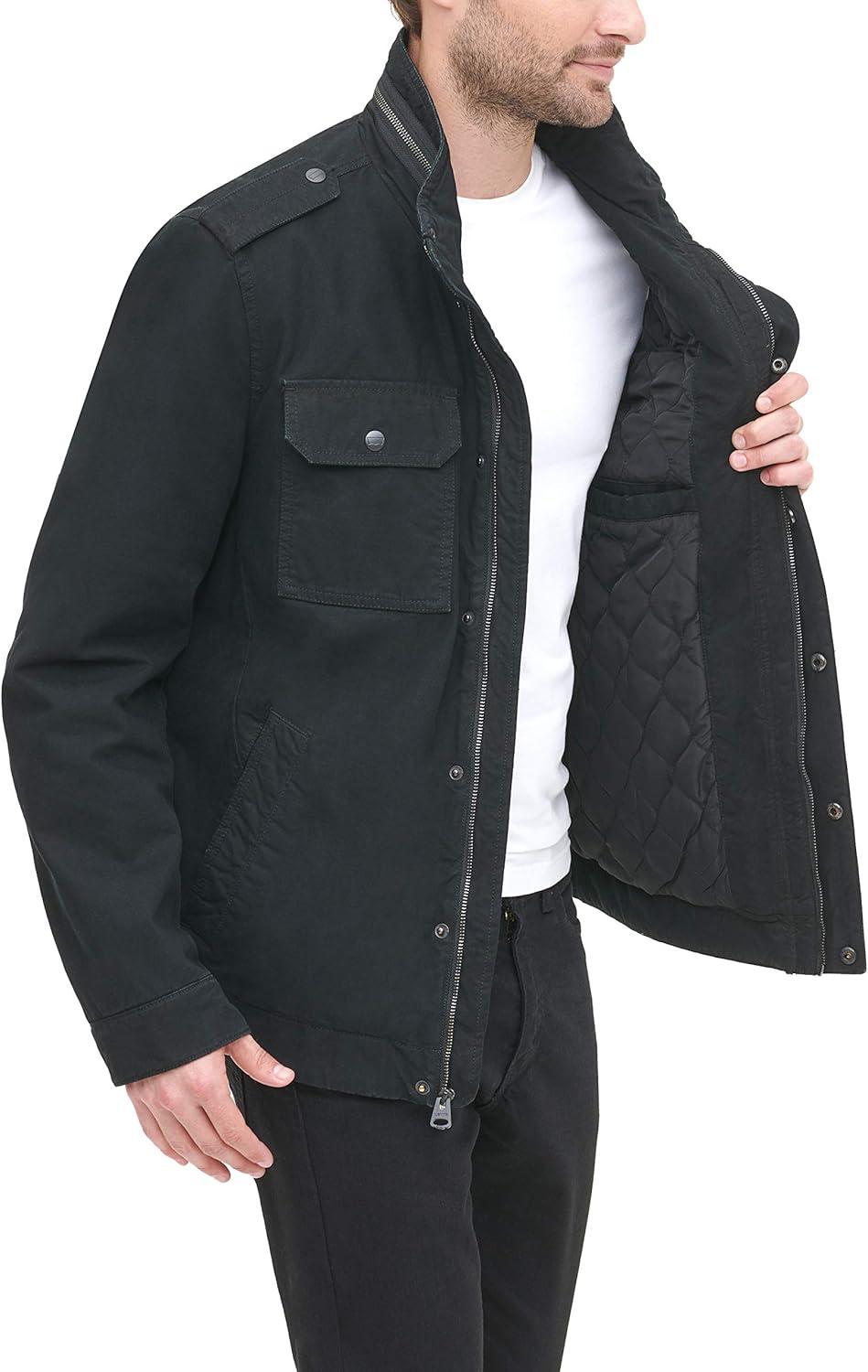 imageLevis Mens Washed Cotton Military Jacket Regular amp Big amp Tall SizesBlack Filled