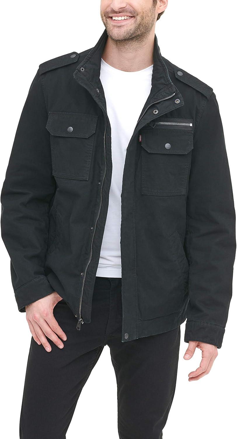 imageLevis Mens Washed Cotton Military Jacket Regular amp Big amp Tall SizesBlack Filled