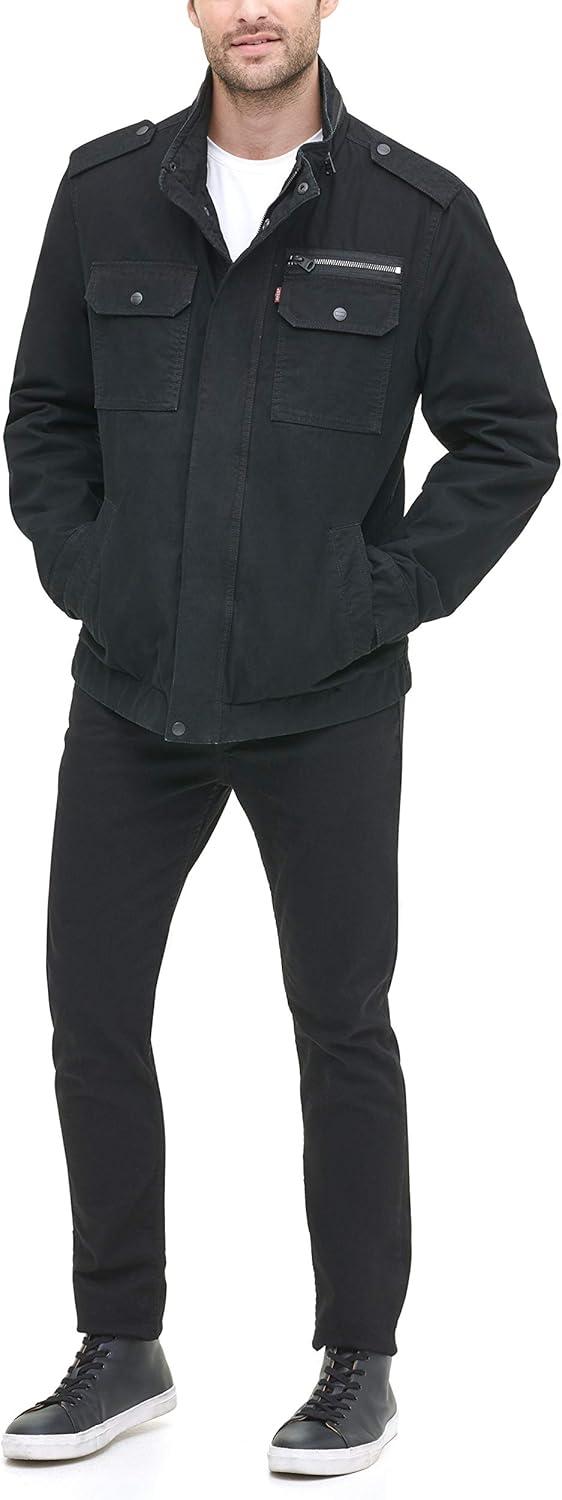 imageLevis Mens Washed Cotton Military Jacket Regular amp Big amp Tall SizesBlack Filled