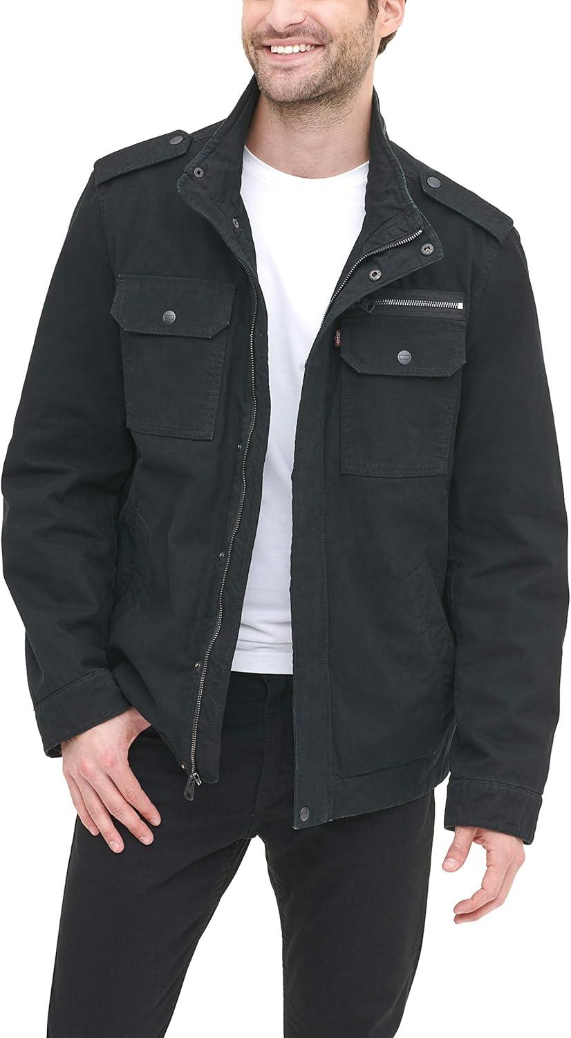 imageLevis Mens Washed Cotton Military Jacket Regular amp Big amp Tall SizesBlack Unfilled