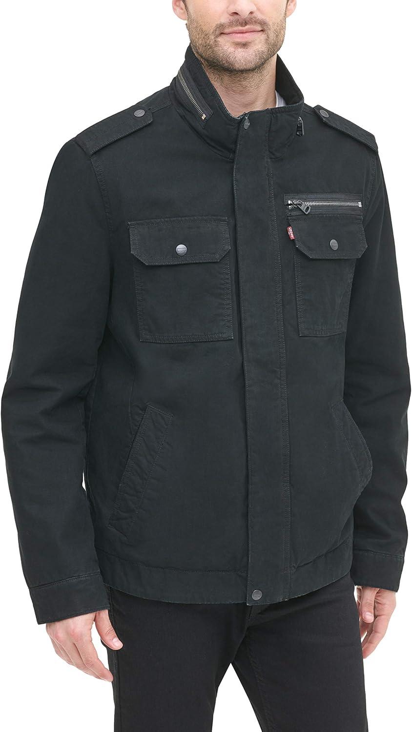 imageLevis Mens Washed Cotton Military Jacket Regular amp Big amp Tall SizesBlack Unfilled