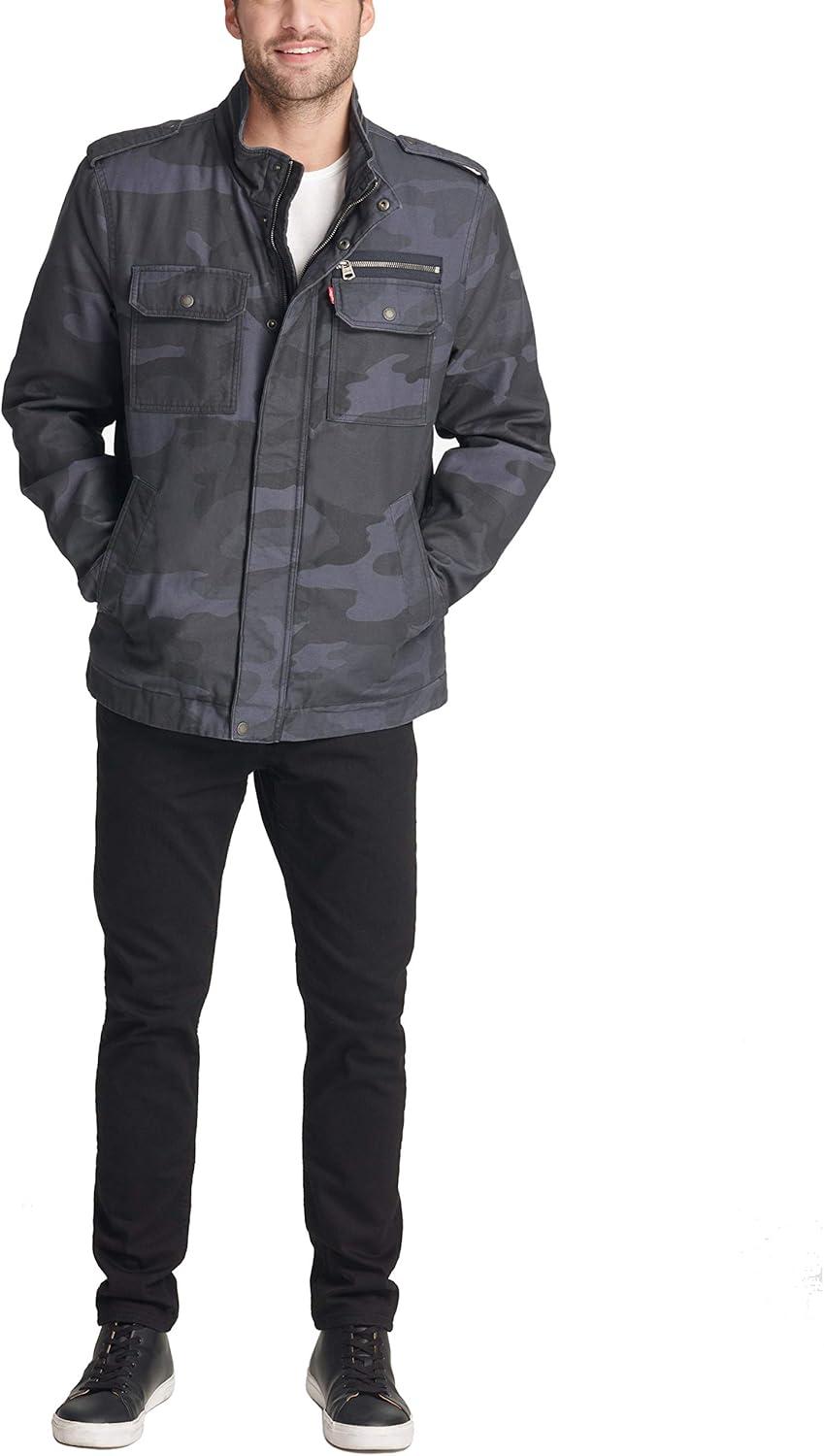 imageLevis Mens Washed Cotton Military Jacket Regular amp Big amp Tall SizesBlue Camo Filled