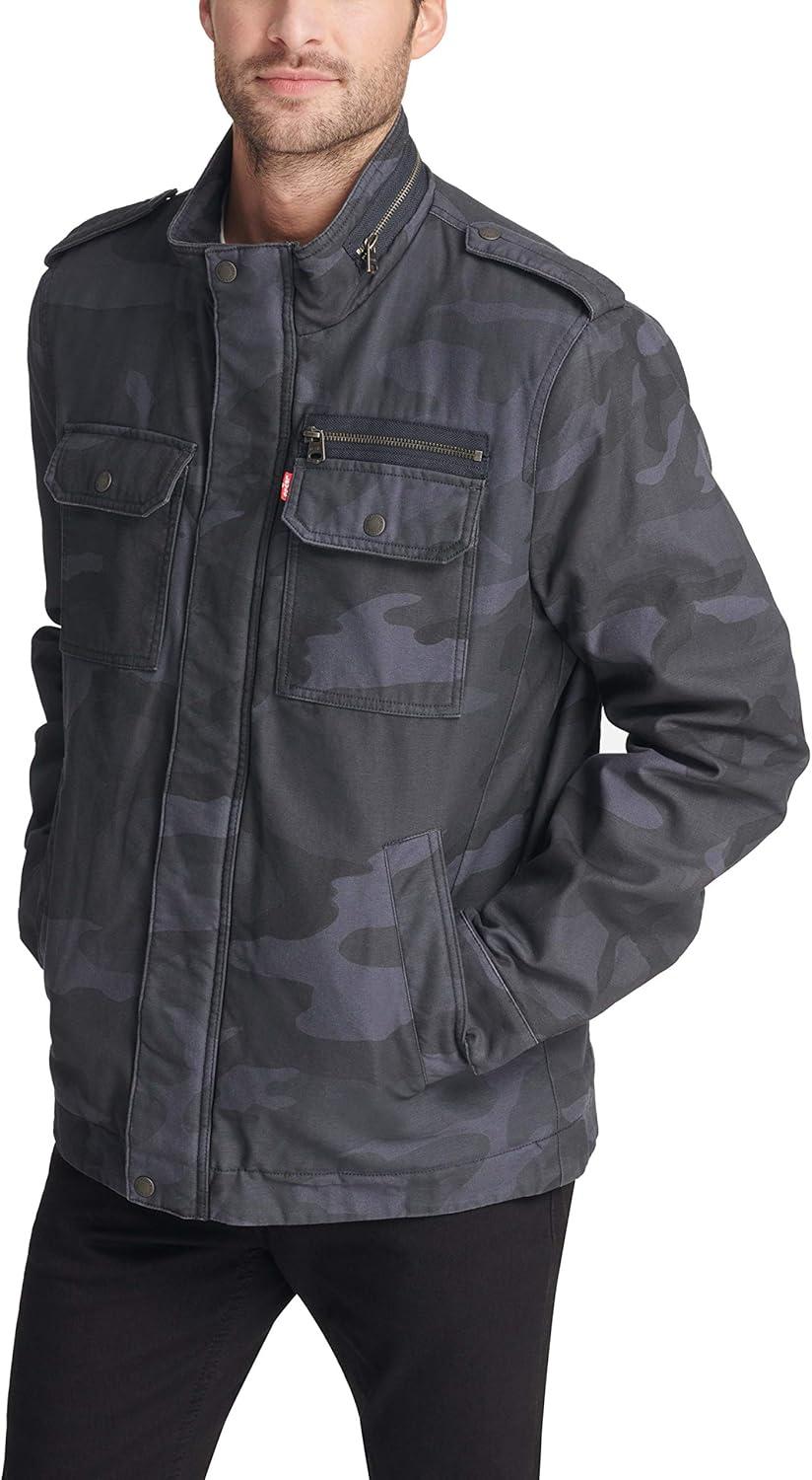 imageLevis Mens Washed Cotton Military Jacket Regular amp Big amp Tall SizesBlue Camo Filled
