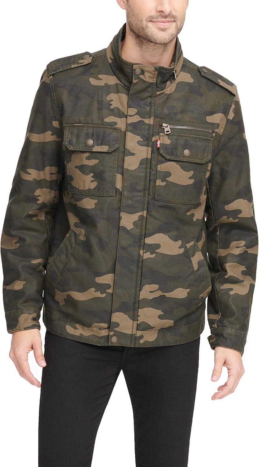 imageLevis Mens Washed Cotton Military Jacket Regular amp Big amp Tall SizesCamo Filled
