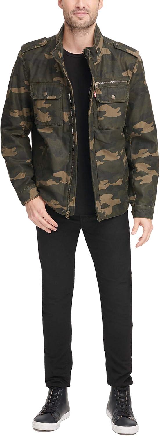 imageLevis Mens Washed Cotton Military Jacket Regular amp Big amp Tall SizesCamo Filled