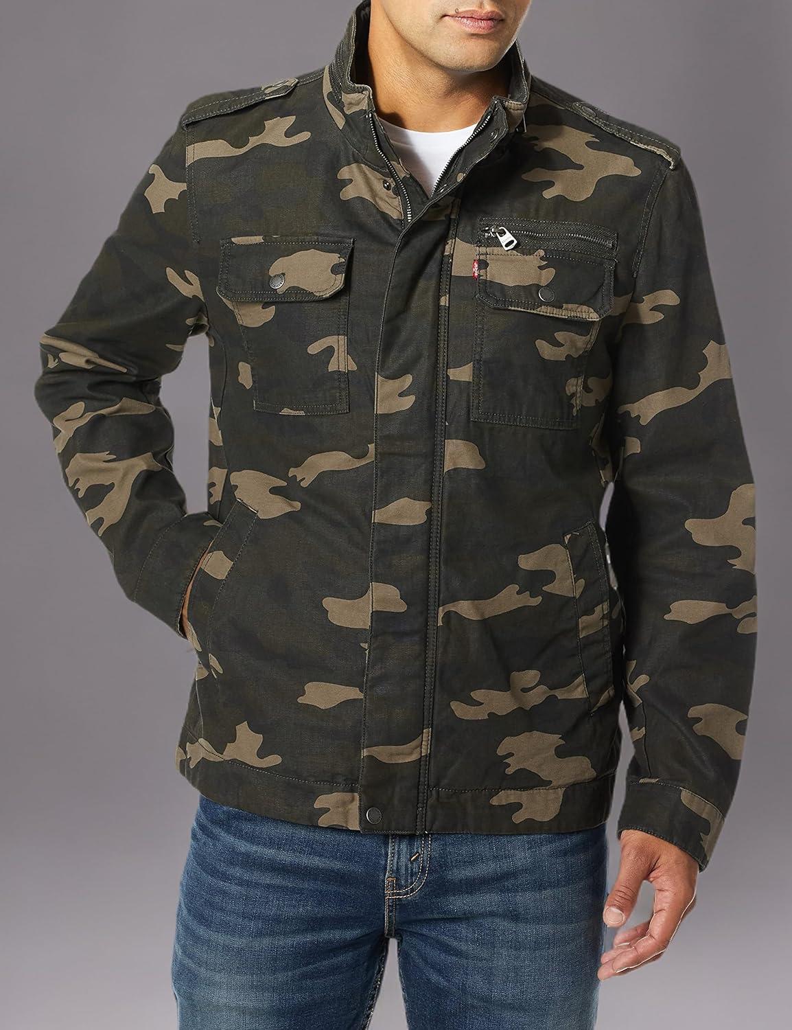imageLevis Mens Washed Cotton Military Jacket Regular amp Big amp Tall SizesCamo Unfilled