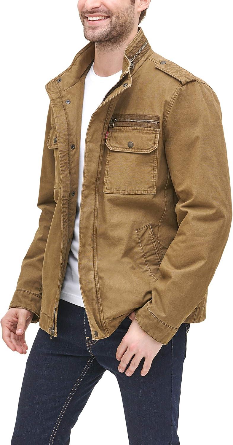 imageLevis Mens Washed Cotton Military Jacket Regular amp Big amp Tall SizesKhaki Filled