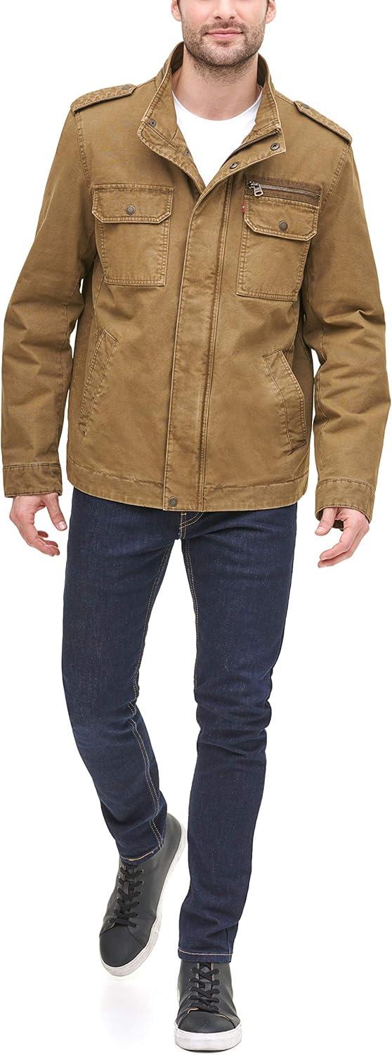 imageLevis Mens Washed Cotton Military Jacket Regular amp Big amp Tall SizesKhaki Filled