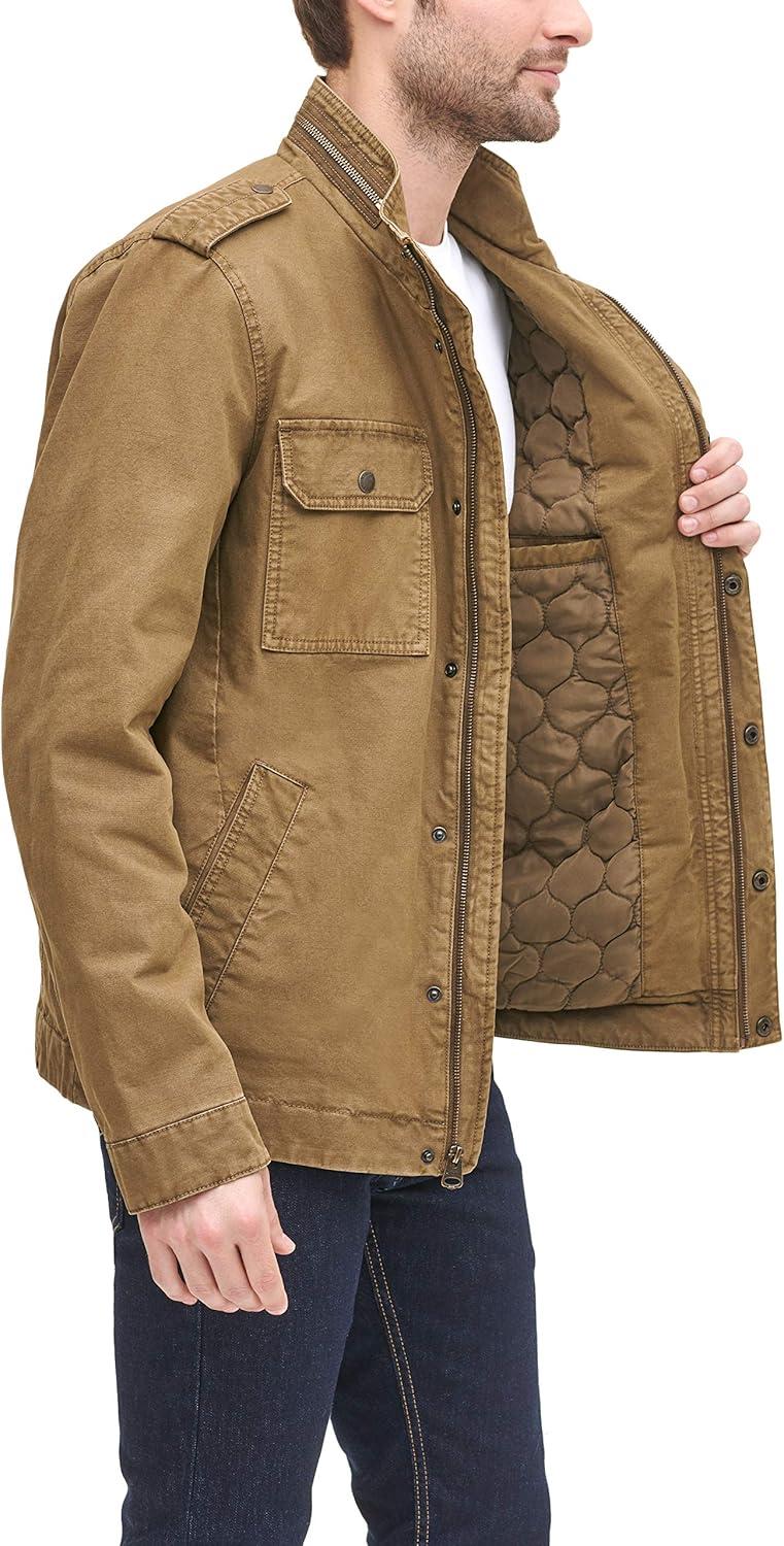 imageLevis Mens Washed Cotton Military Jacket Regular amp Big amp Tall SizesKhaki Filled