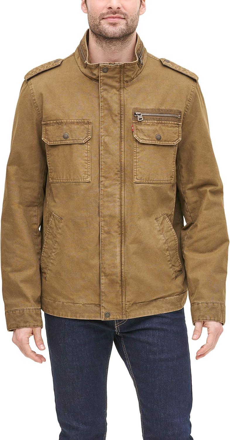 imageLevis Mens Washed Cotton Military Jacket Regular amp Big amp Tall SizesKhaki Filled