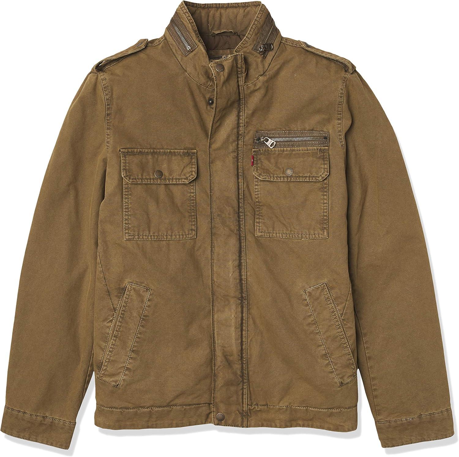 imageLevis Mens Washed Cotton Military Jacket Regular amp Big amp Tall SizesKhaki Filled