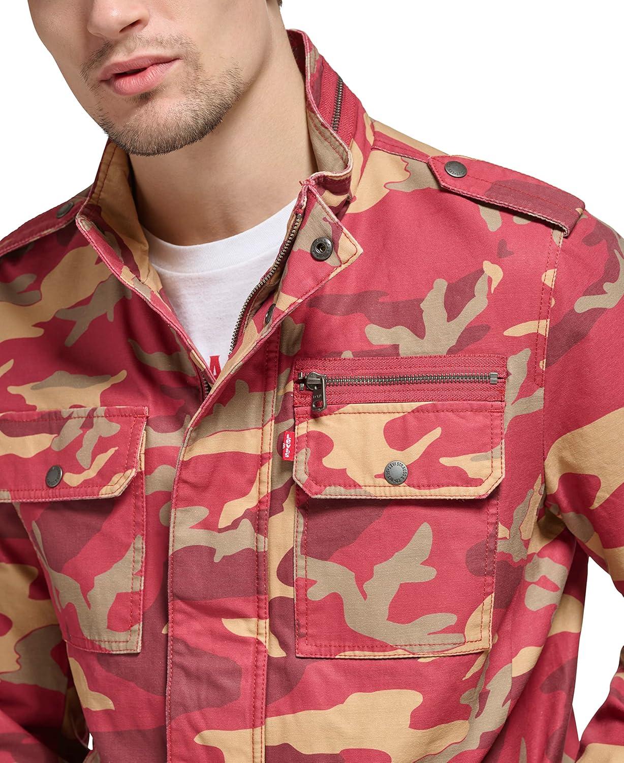 imageLevis Mens Washed Cotton Military Jacket Regular amp Big amp Tall SizesKhaki Red Camo Unfilled