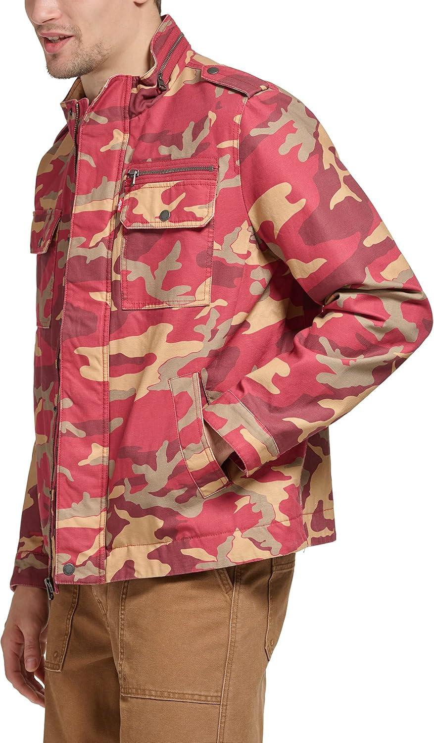 imageLevis Mens Washed Cotton Military Jacket Regular amp Big amp Tall SizesKhaki Red Camo Unfilled
