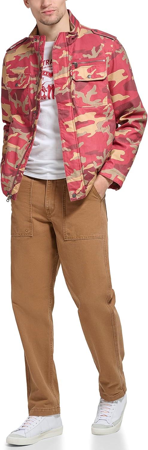 imageLevis Mens Washed Cotton Military Jacket Regular amp Big amp Tall SizesKhaki Red Camo Unfilled