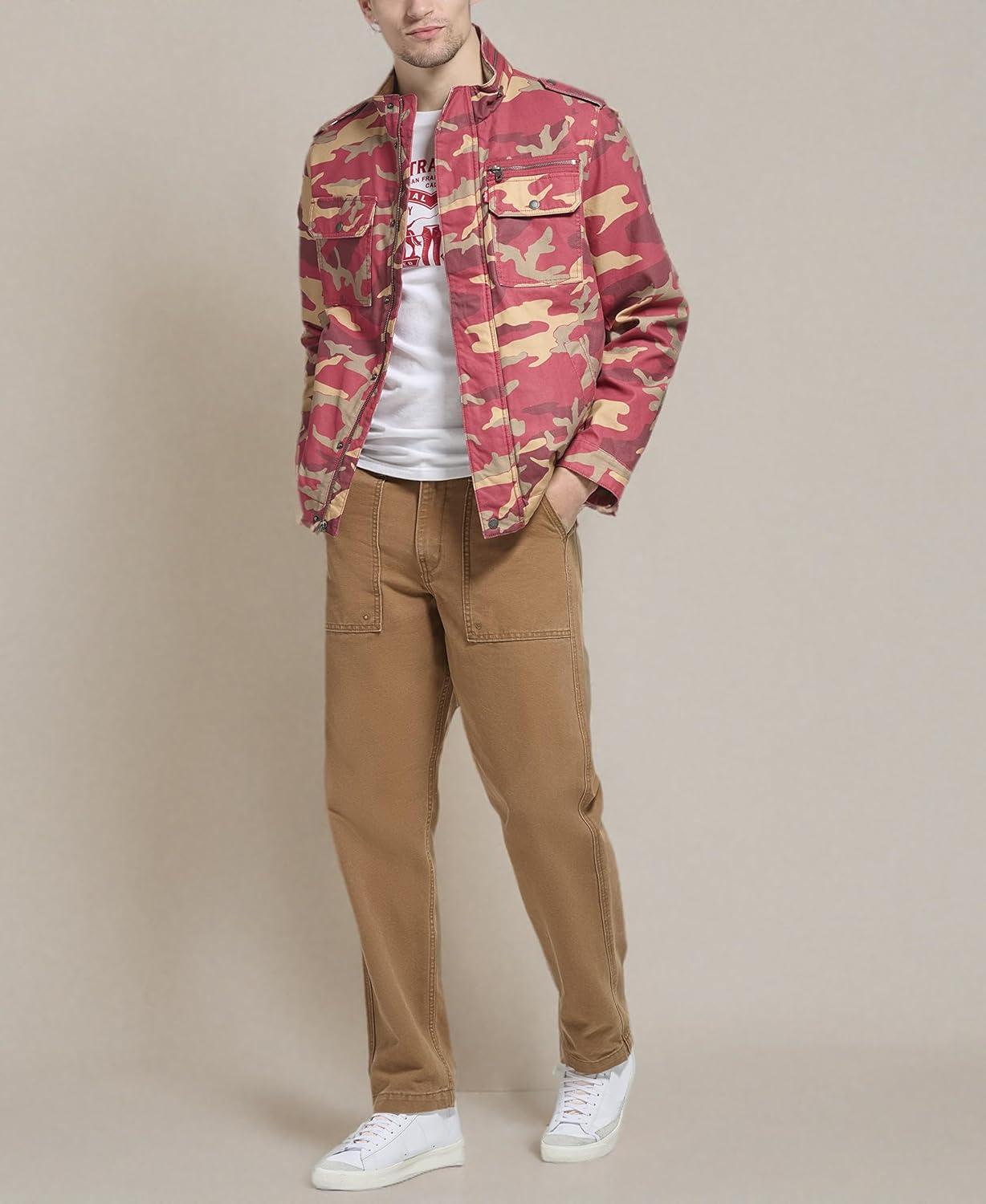 imageLevis Mens Washed Cotton Military Jacket Regular amp Big amp Tall SizesKhaki Red Camo Unfilled