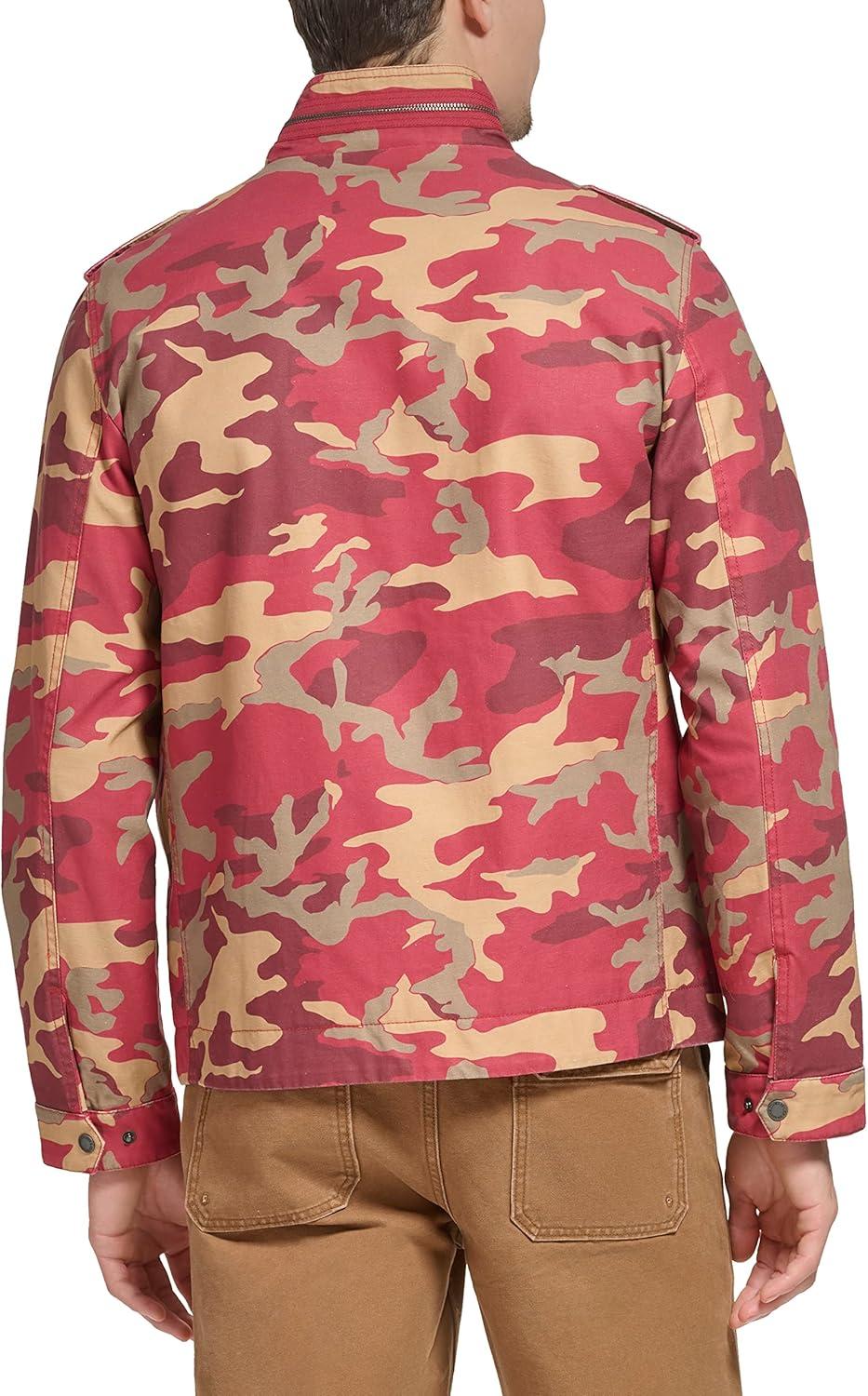 imageLevis Mens Washed Cotton Military Jacket Regular amp Big amp Tall SizesKhaki Red Camo Unfilled