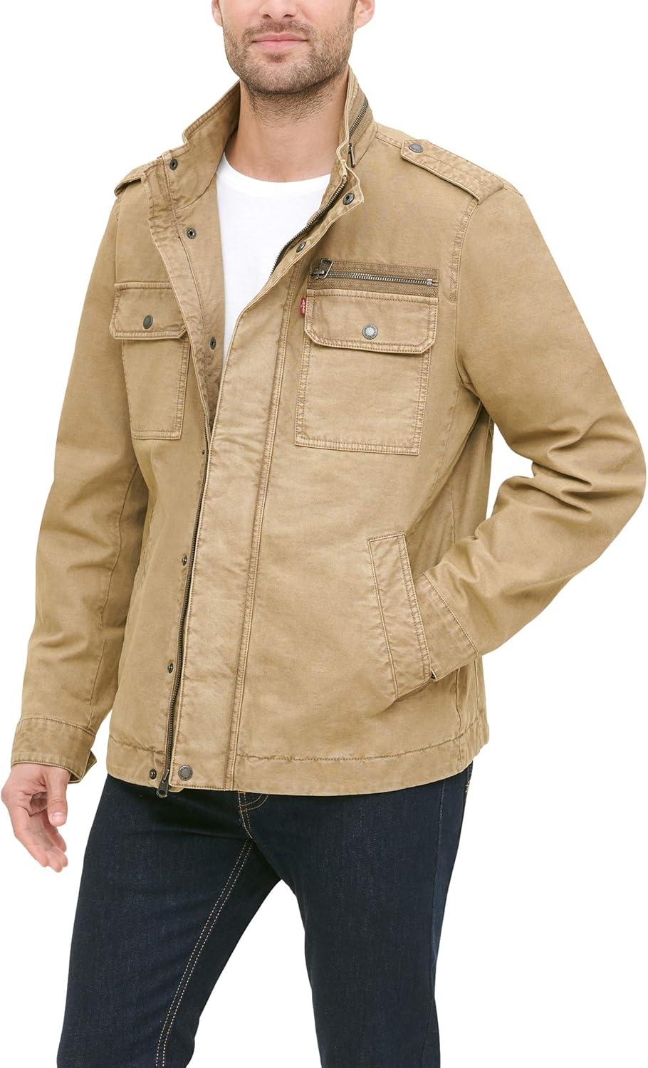 imageLevis Mens Washed Cotton Military Jacket Regular amp Big amp Tall SizesLight Khaki Unfilled