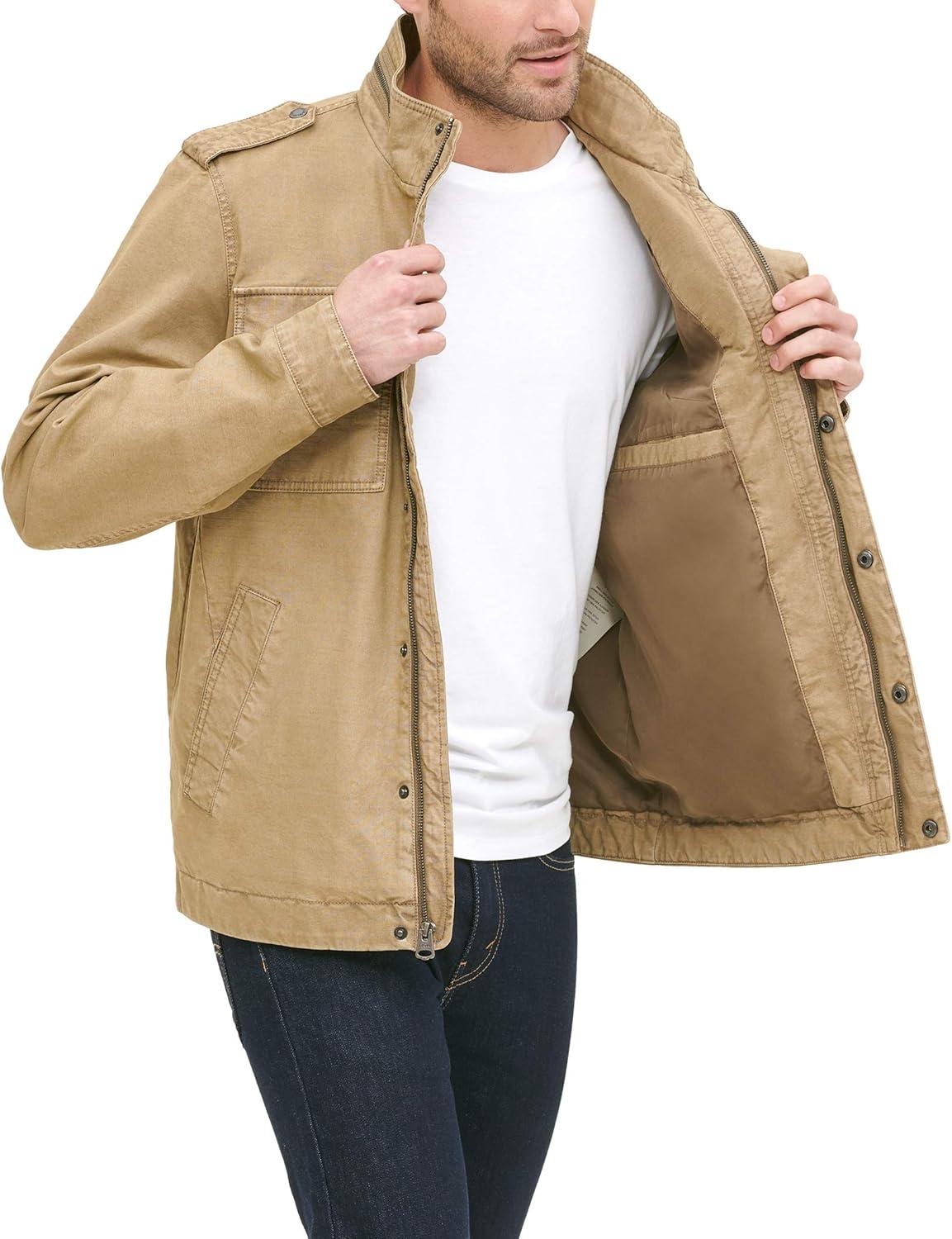 imageLevis Mens Washed Cotton Military Jacket Regular amp Big amp Tall SizesLight Khaki Unfilled