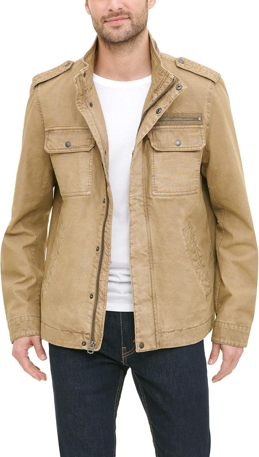 imageLevis Mens Washed Cotton Military Jacket Regular amp Big amp Tall SizesLight Khaki Unfilled