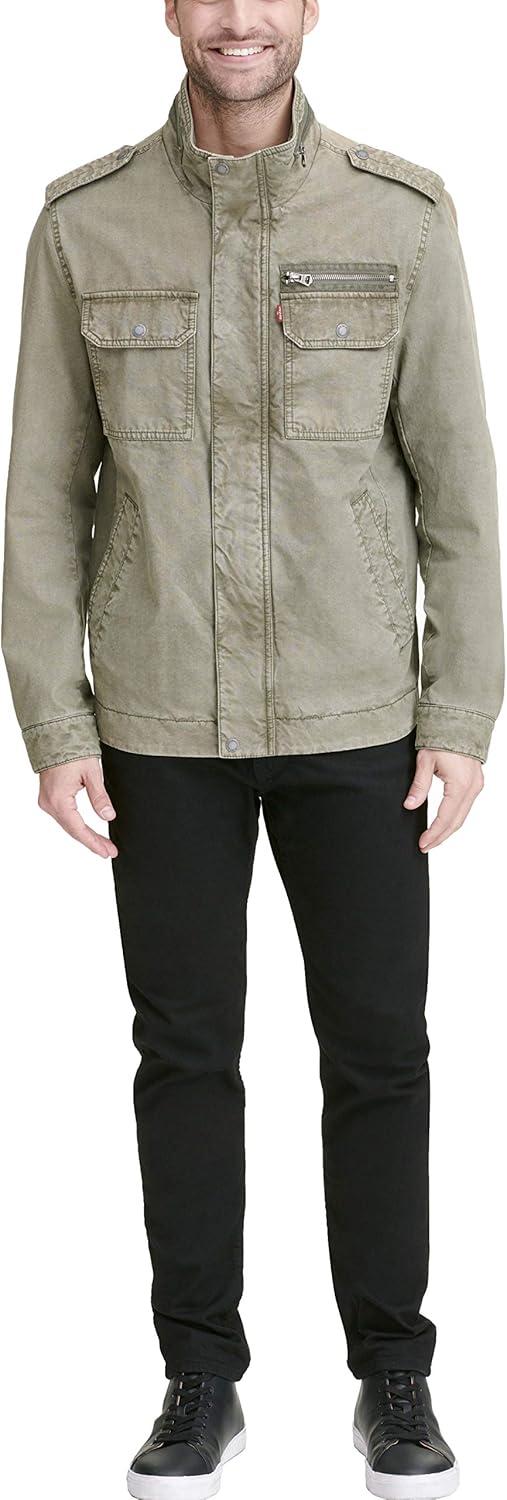imageLevis Mens Washed Cotton Military Jacket Regular amp Big amp Tall SizesLight Olive Unfilled