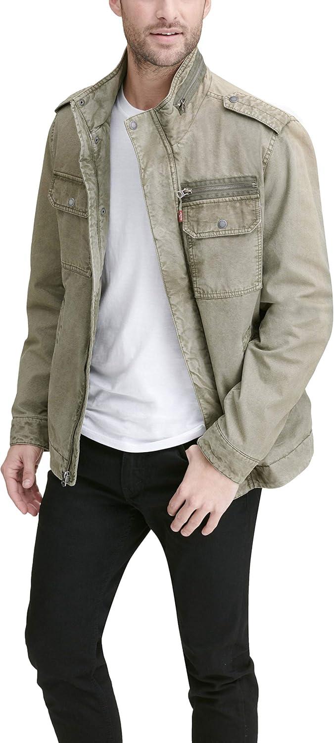 imageLevis Mens Washed Cotton Military Jacket Regular amp Big amp Tall SizesLight Olive Unfilled