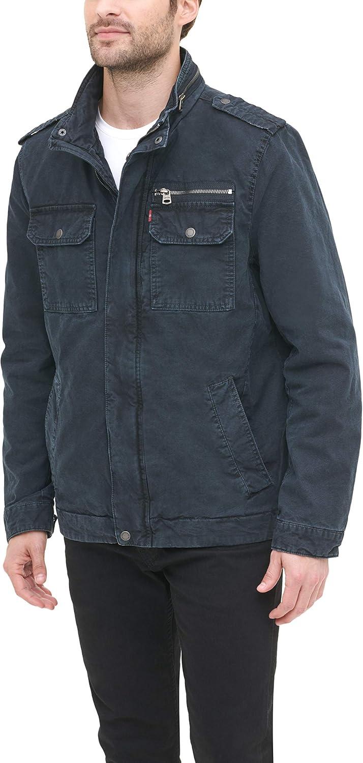 imageLevis Mens Washed Cotton Military Jacket Regular amp Big amp Tall SizesNavy Filled