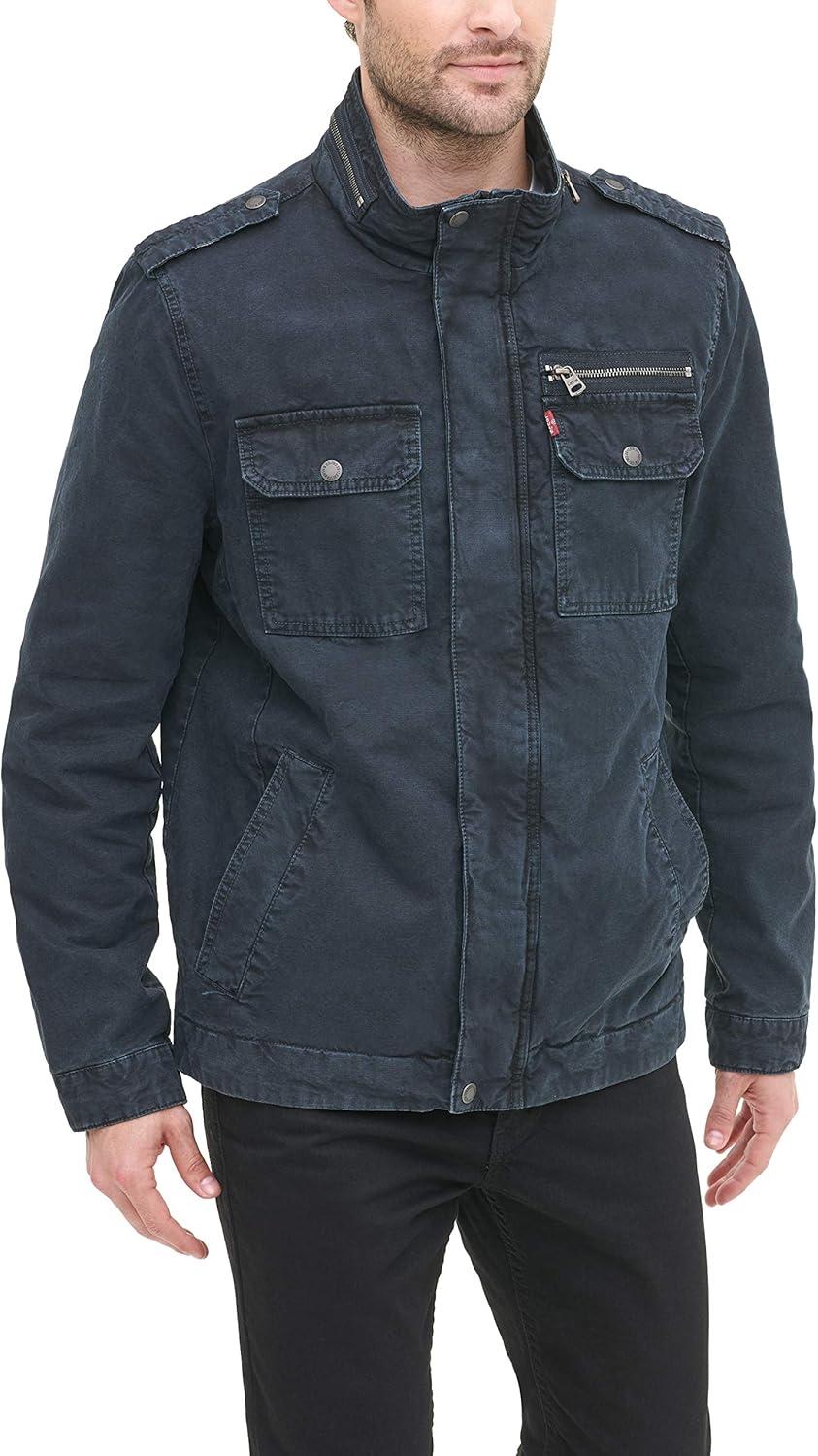 imageLevis Mens Washed Cotton Military Jacket Regular amp Big amp Tall SizesNavy Filled
