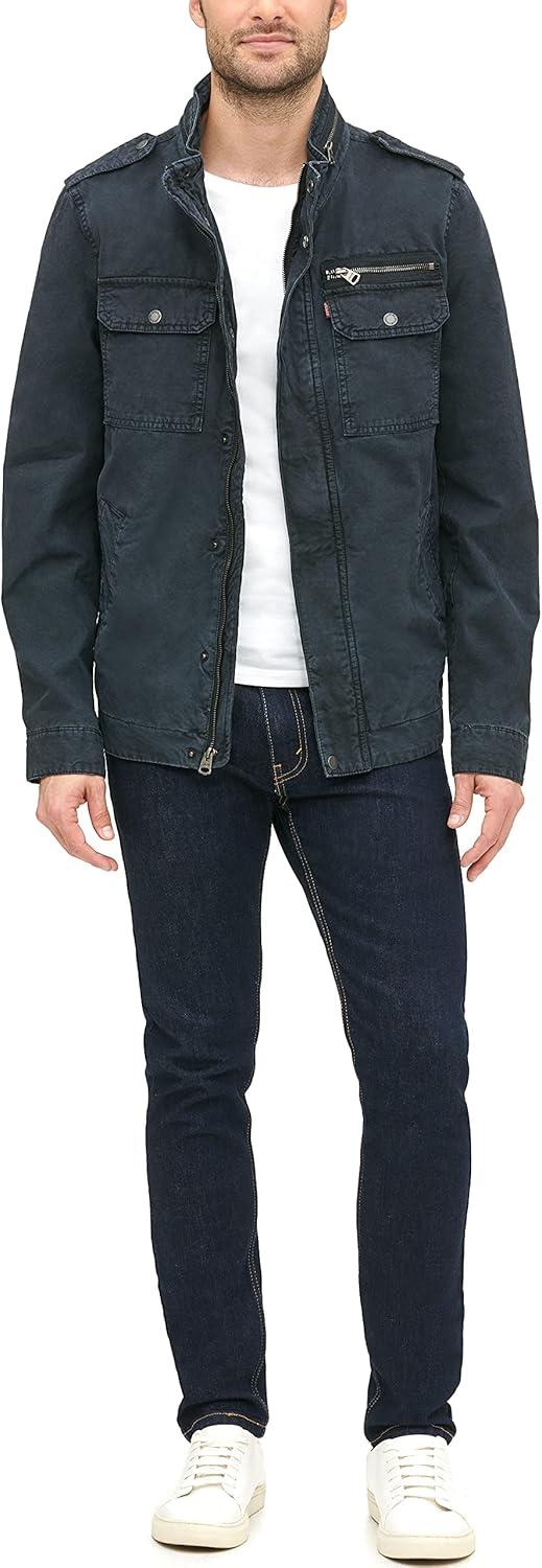 imageLevis Mens Washed Cotton Military Jacket Regular amp Big amp Tall SizesNavy Unfilled