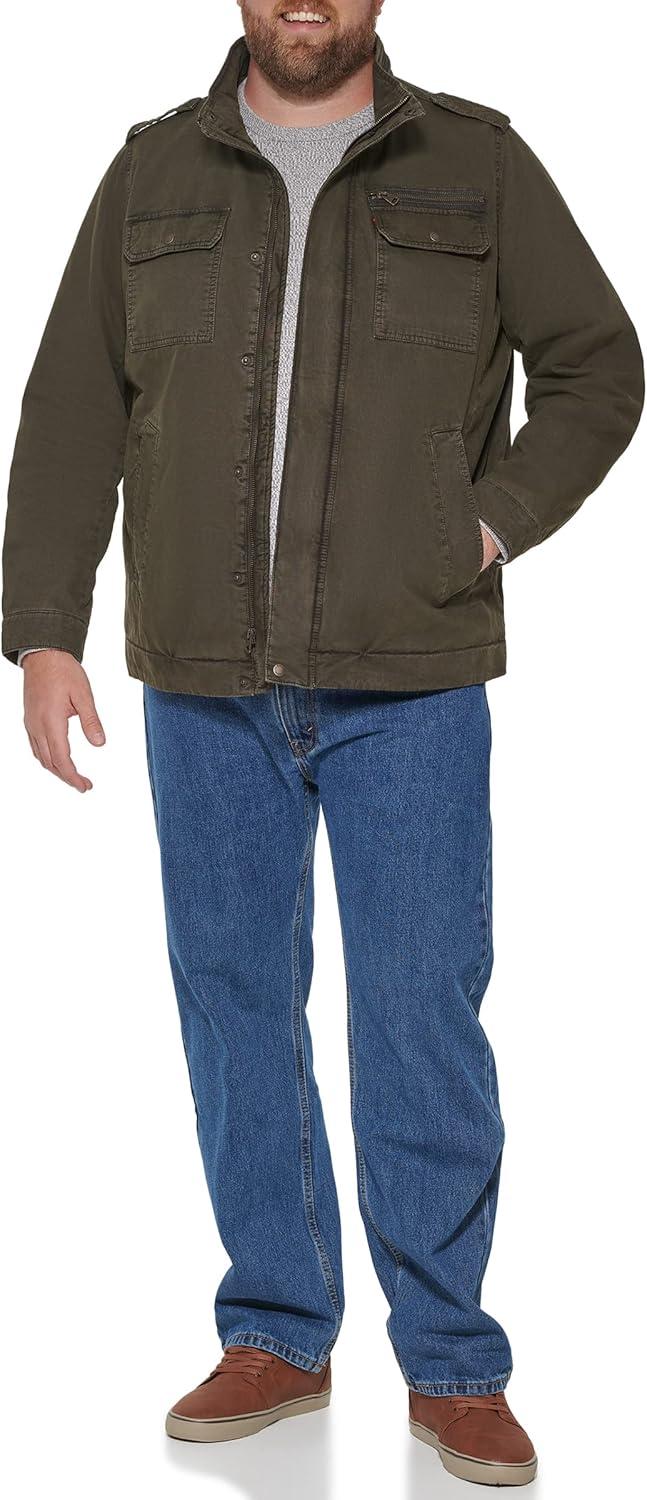 imageLevis Mens Washed Cotton Military Jacket Regular amp Big amp Tall SizesOlive Filled