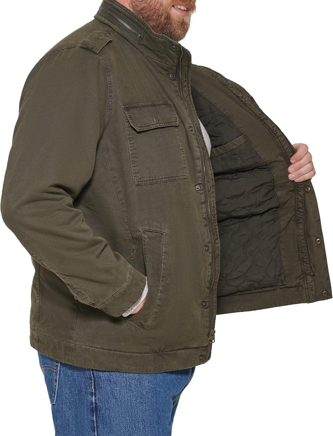 imageLevis Mens Washed Cotton Military Jacket Regular amp Big amp Tall SizesOlive Filled
