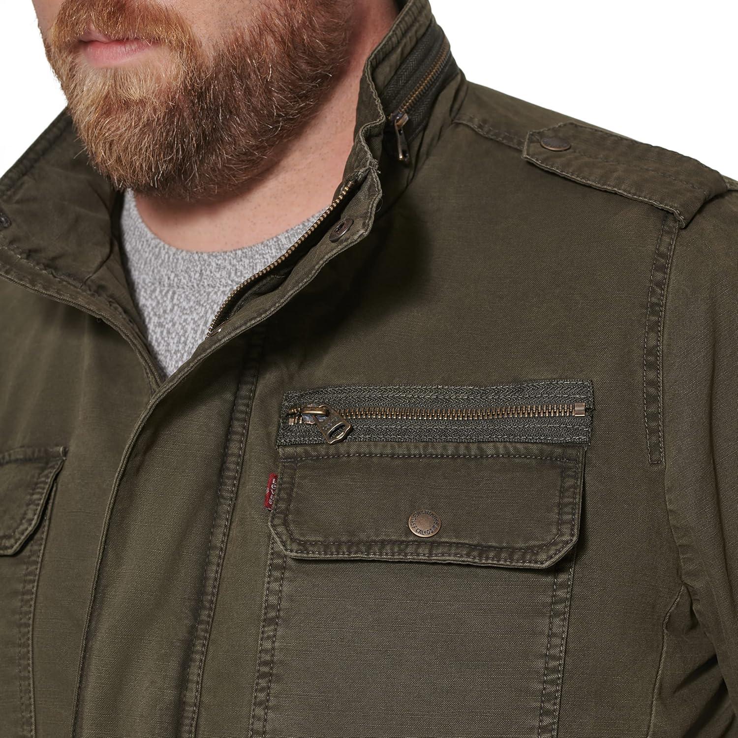 imageLevis Mens Washed Cotton Military Jacket Regular amp Big amp Tall SizesOlive Filled